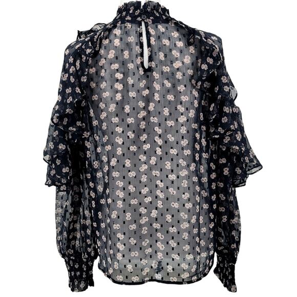 Anthropologie Calligraphie Floral Sheer‎ Ruffle Blouse Large Victorian Romantic - Picture 4 of 8